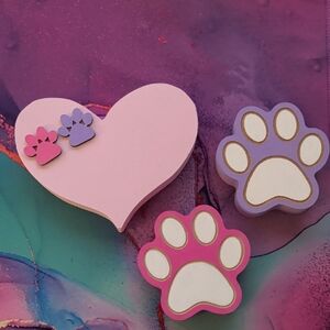 Pink & Lavender Paw Print Pet Toy Set - Cute Heart and Paw Shapes